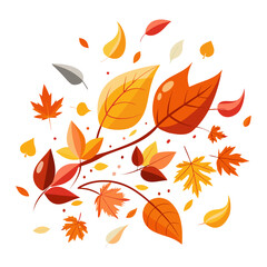 Obraz premium Autumn leaves on white background png svg Various autumn leaves in the wind autumn pumpkin, abstract autumn background, thanksgiving, autumn Wave of falling leaves. Hand drawn vector illustration.
