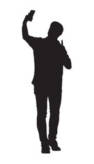 Man Taking Selfie Silhouette, Isolated on White Background.