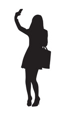 Woman Selfie Silhouette, Vector Illustration, Isolated on White.