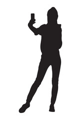 Silhouette Woman Taking Selfie, Vector Illustration.