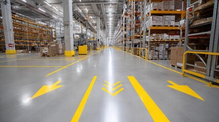 warehouse safety zone markings and directional arrows, white background