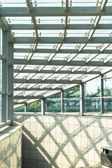 Transparent glass roof of a modern building