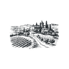 Vineyard Estate with Tuscan Architecture and Rolling Hills Landscape