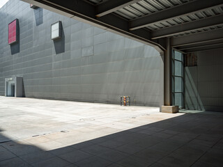 empty brick ground with modern building