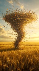 Tornado of Monarch Butterflies in a Golden Wheat Field