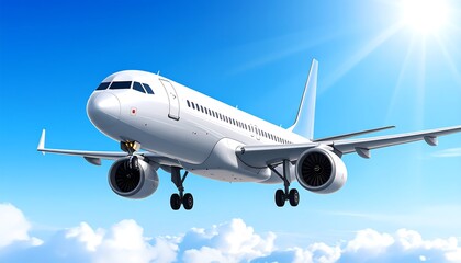 Obraz premium White airplane in flight against a clear sky.