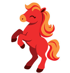 Hand Drawn Standing Red Fire Horse Vector Illustration