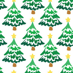 Hand Drawn Christmas Tree Pattern Seamless Vector Holiday Background