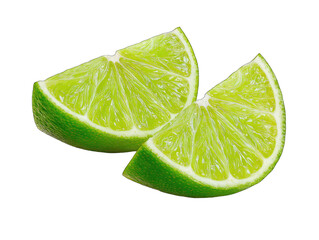 Two lime wedges, vibrant green, juicy, close-up
