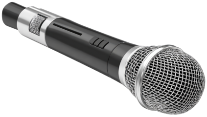 Black wireless microphone with silver mesh grille