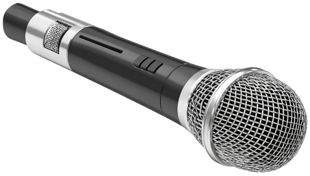 Black wireless microphone with silver mesh grille