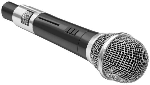 Black wireless microphone with silver mesh grille