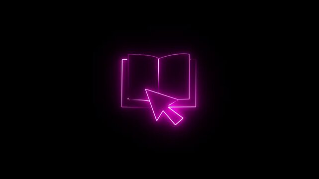 Glowing neon line Online book icon isolated on black background. Internet education concept, e-learning resources, distant online courses. 4K Video motion.