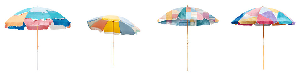 Obraz premium Colorful Beach Umbrellas Collection on White Background