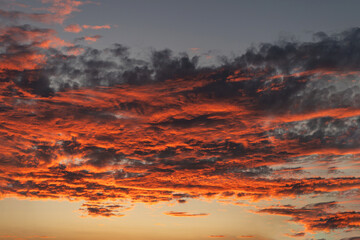 Fiery orange sunset sky. Beautiful sky