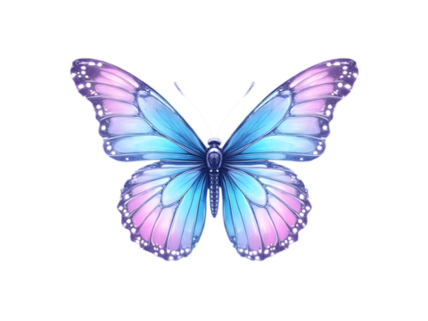 Single Surreal Light Blue Pink Butterfly Wings Detailed Design isolated on a transparent background - Powered by Adobe