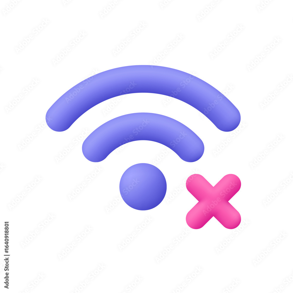 Aufkleber purple wi-fi signal with pink with cross, reject or cancel symbol. no internet connection, network e