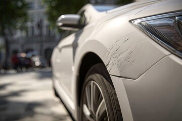 White car fender with scratches