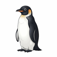 Obraz premium Realistic illustration of an emperor penguin standing upright with black and white feathers and yellow neck markings.
