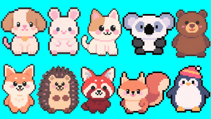 Cute Pixel Art Animals Collection Set