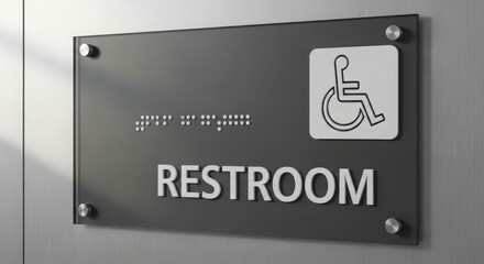 Restroom sign with braille and wheelchair symbol for accessibility and inclusion