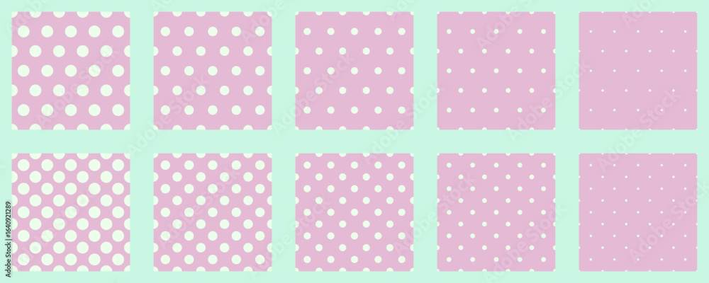 Poster set polka dots seamless vector pattern. simple background for web or print. abstract surface.