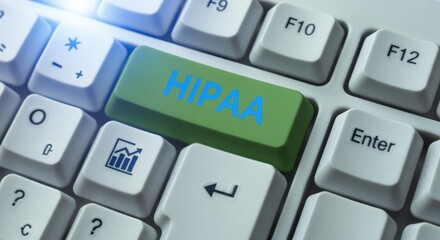 Keyboard with Green Button Featuring HIPAA Text, Health Information Security, Compliance, and Medical Data Concepts