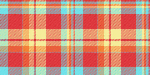 Vibrant summer plaid pattern in cheerful orange, yellow, and aqua tones.  Ideal for textile design, fashion, websites, or packaging.