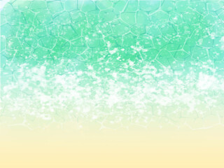 海辺や浜辺の砂浜の波打ち際のイメージの背景素材。手描きの水彩風テクスチャーとゆらゆらした水面の輝きのイメージ。細かい泡や光の粒子の輝くテクスチャー。