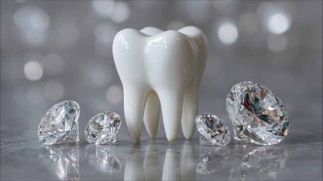 model of human tooth with luxury diamonds around