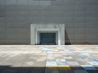 empty brick ground with modern building