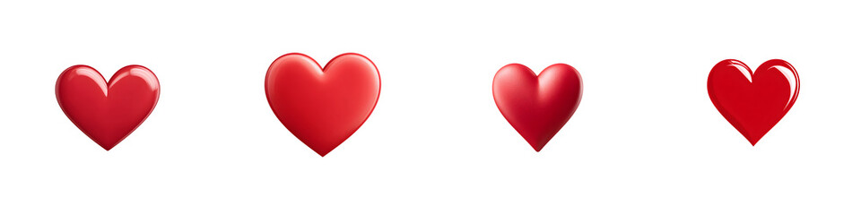 Red Heart Icons Set Isolated on White Background