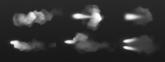 Fire gun blast effects with smoke and muzzle flashes for action game development and animation projects. White hot sparks shoot horizontally with motion blur. Military weapon discharge visual elements © klyaksun