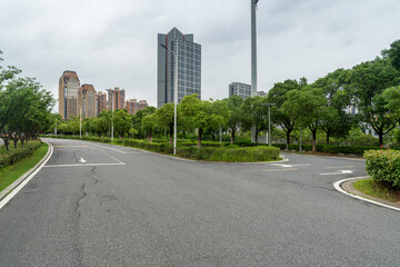 Empty urban road and buildings in the city