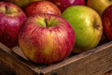 Ripe Apples in a Wood Tray
