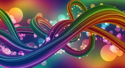 Swirling colorful ribbons with bokeh effects against a gradient background