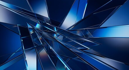 Abstract deep blue geometric shards with light reflections and gradients
