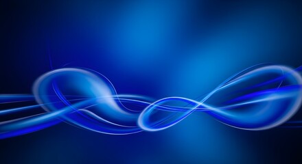 Abstract blue wavy light streaks and curves creating a fluid motion effect against a dark blue gradient