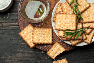Olive oil salty crackers with rosemary