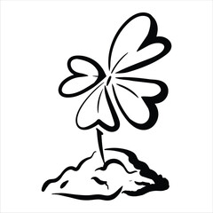 Lineart Clover Leaf on Ground Vector Illustration Minimalist Lineart Style