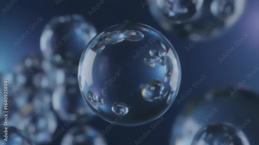 Aufkleber close-up of floating transparent spheres against a blurred blue gradient background evoking a sense 