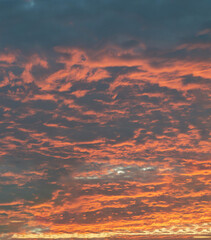 Fiery orange sunset sky. Beautiful sky