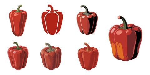 set of red hot chili peppers, red hot chili peppers set, Sweet Peppers, set of red hot chili peppers. Chili and Bell Pepper Illustration, Black and White Line and Colors Vector Style on White