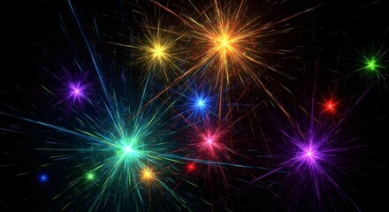 Fototapeta premium A vibrant explosion of colorful fractal light bursts against a dark black background