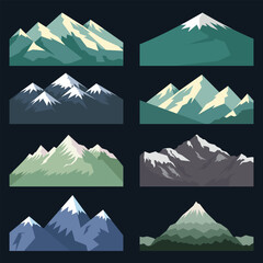 Set of mountain peaks in flat style. Vector illustration EPS10.
