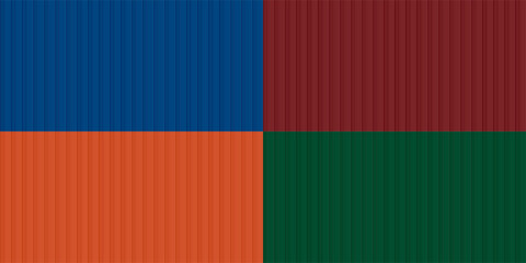 Color shipping container walls. Seamless vertical metal panel texture with embossed ridges and industrial design. Cargo container backdrops. Realistic vector illustrations set.