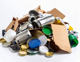 A pile of various trash items, including a bottle, can, and paper, representing mixed waste.