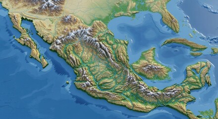 Map of Mexico with surrounding regions