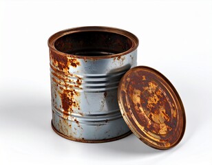 An old, rusty tin can, representing metal waste and recycling.