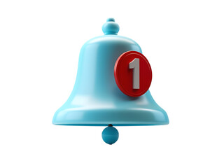 A bright blue notification bell icon featuring a red badge with the number one isolated on a transparent background is perfect for digital media.